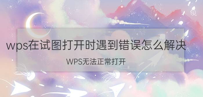 wps在试图打开时遇到错误怎么解决 WPS无法正常打开